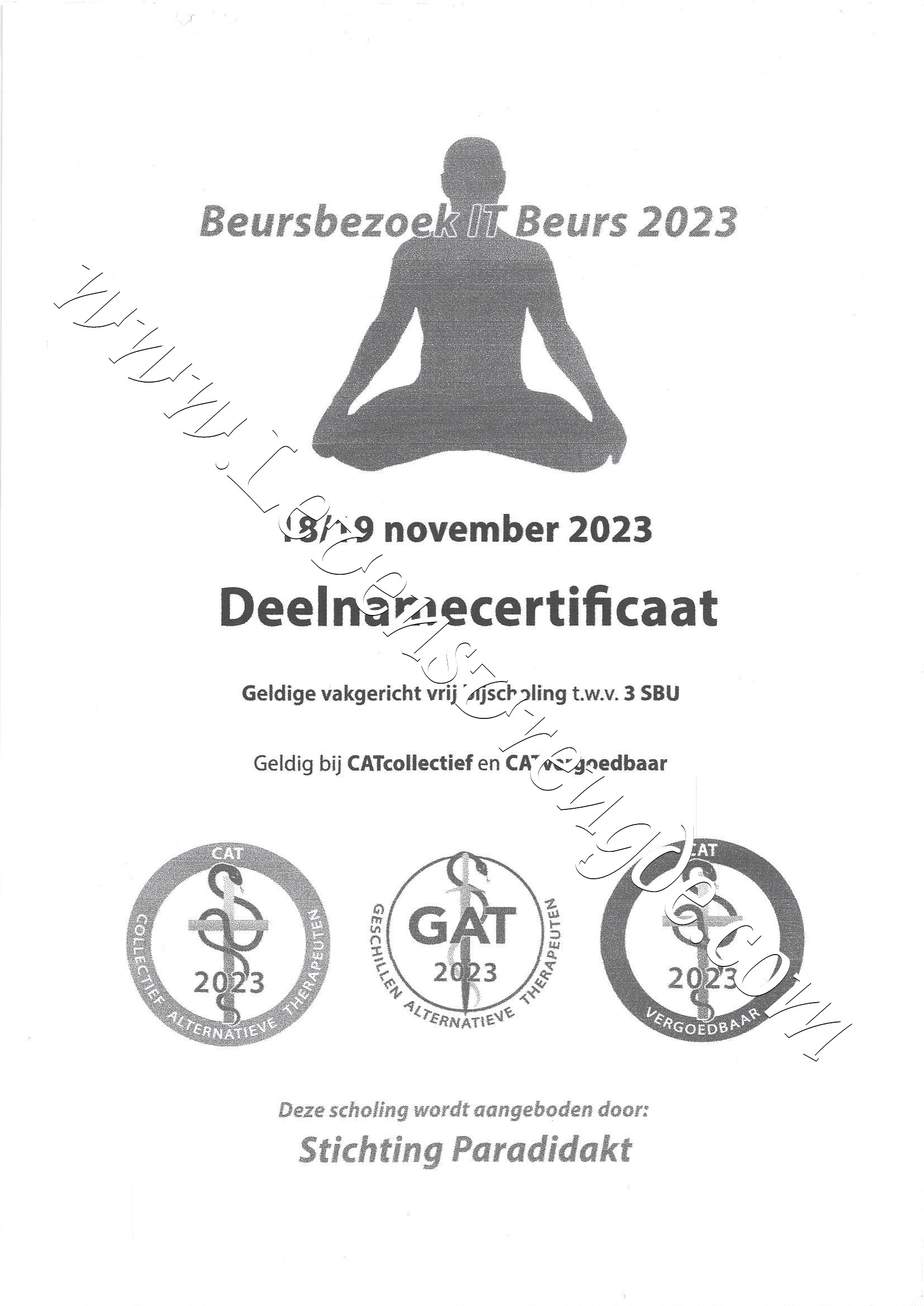 deelname Lezingen Internationale Therapeutenbeurs - 3 SBU